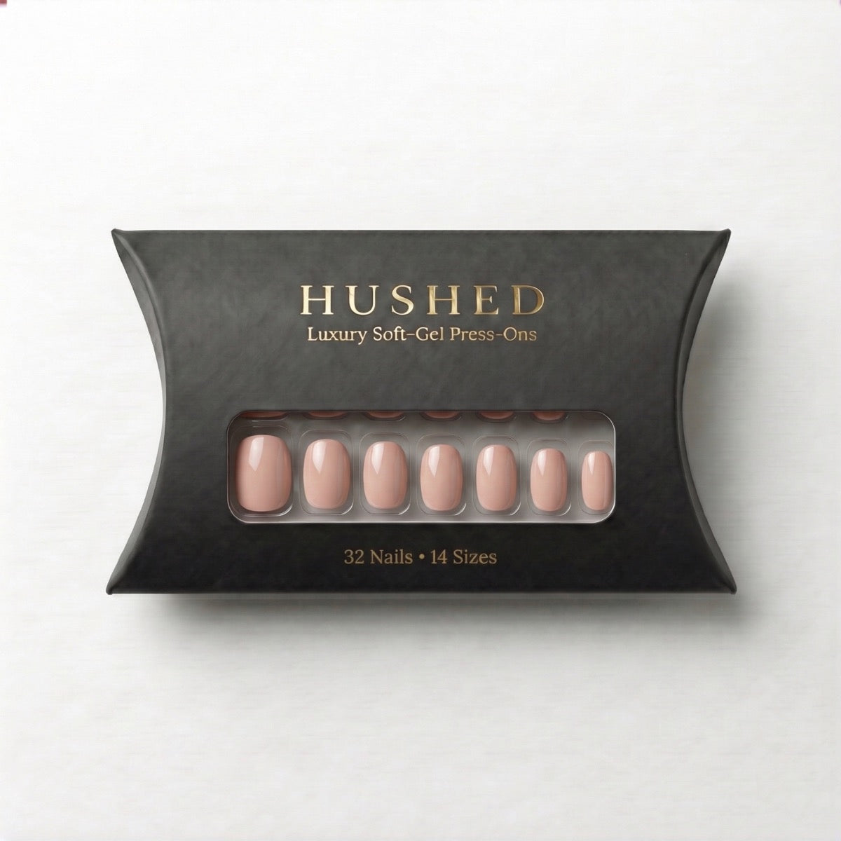 Soft Nude Hushed short oval reusable soft-gel press-on nail set.